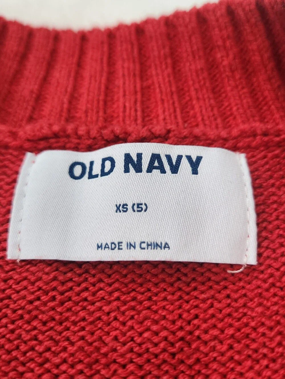Old Navy Red Cropped Short V-Neck Cardigan with White Heart